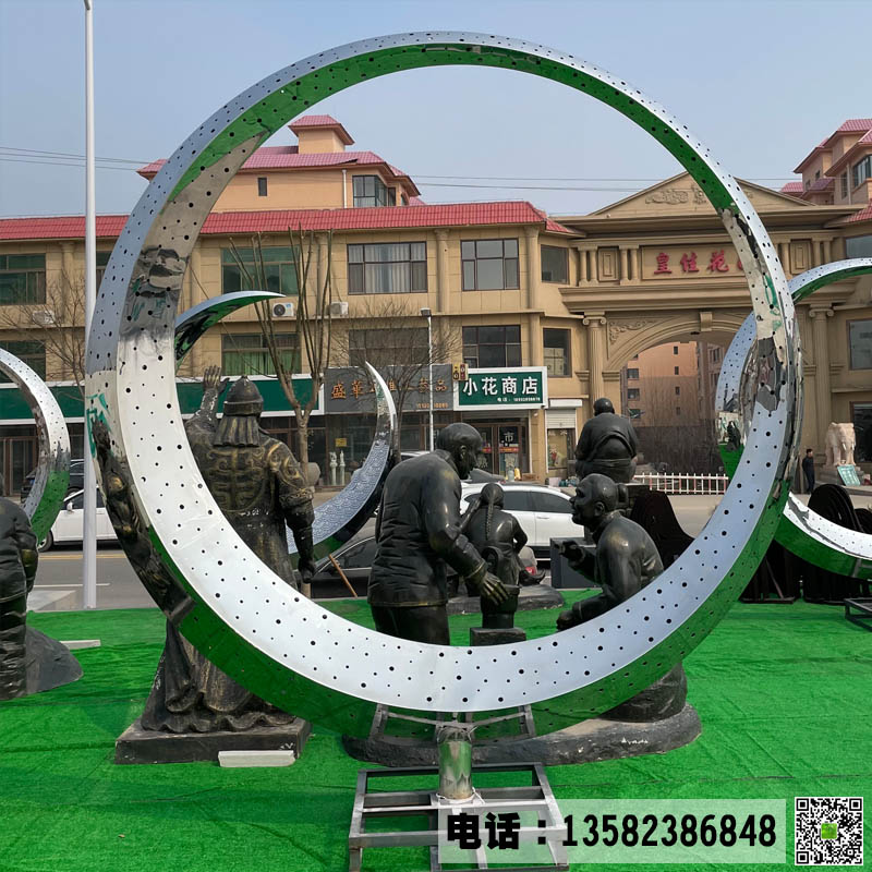 镜面不锈钢雕塑生产厂家,河北曲阳不锈钢雕塑加工定做公司,月亮圆环不锈钢雕塑景观摆件