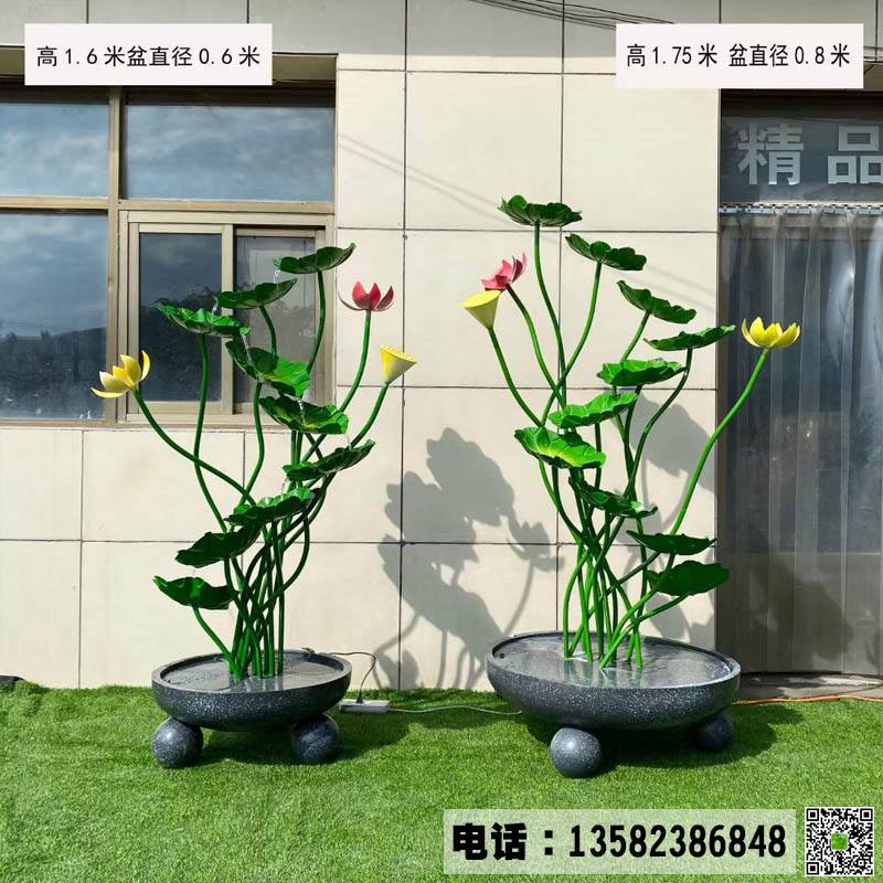 曲阳不锈钢雕塑制作厂家 商业街不锈钢荷花流水摆件 支持定制不锈钢雕塑图片造型