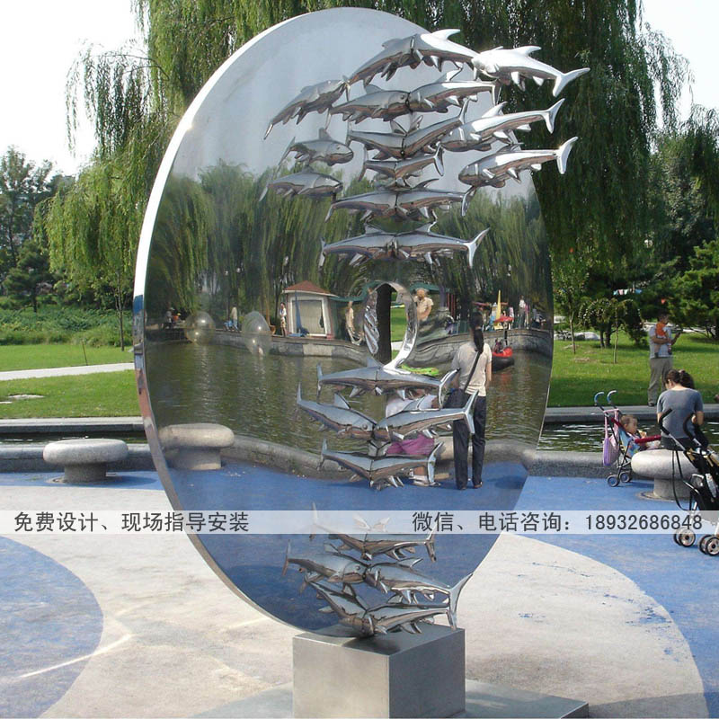 河北曲阳不锈钢雕塑厂家直销 广场园林不锈钢鱼群雕塑 专业设计不锈钢鱼群雕塑